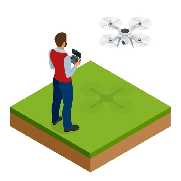Vetor de homem pilotando drone ilustra post sobre ganhos do drone para a topografia