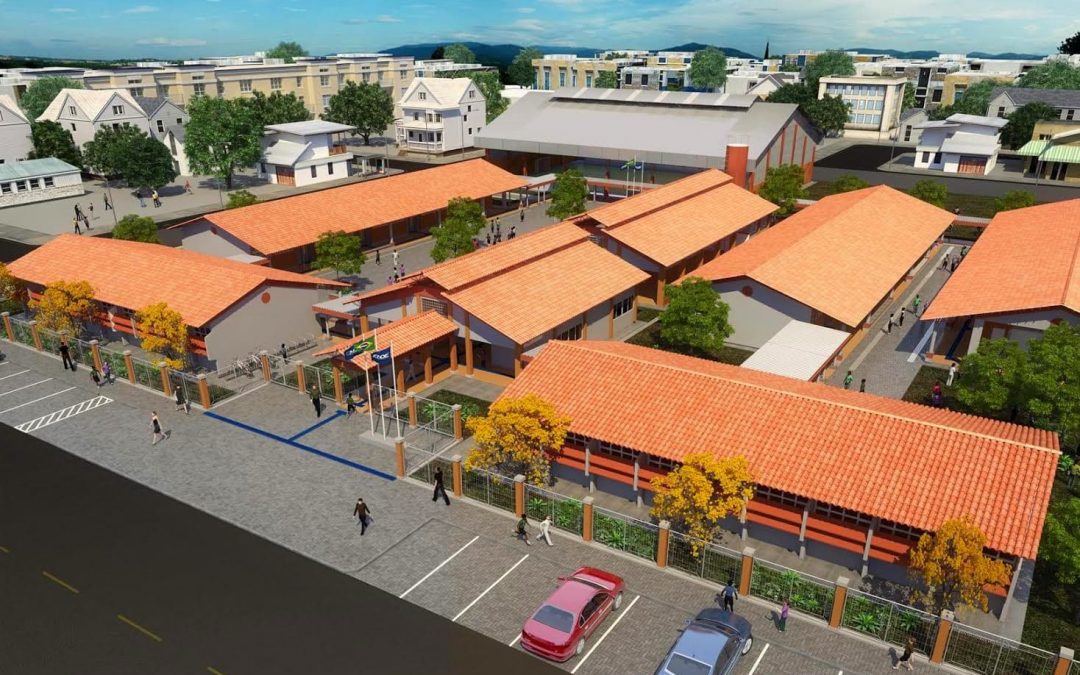 Imagem mostra perspectiva de nova escola municipal de Jaguaré, construída em área doada pela Soma Urbanismo