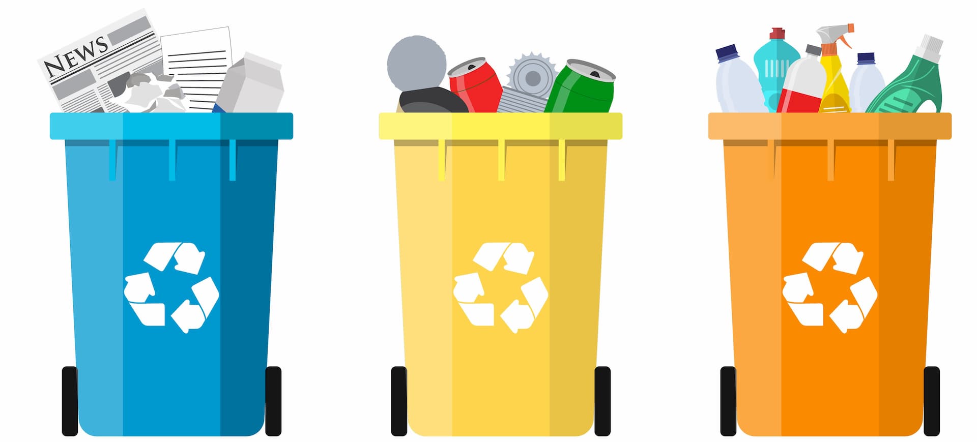 Latas de lixo reciclável ilustram post sobre como ter uma casa mais amiga do ambiente, da Soma Urbanismo