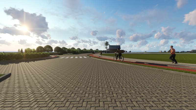 Imagem em 3D com ciclovia e pista de correr do Residencial Jacui II ilustra post do blog da Soma Urbanismo