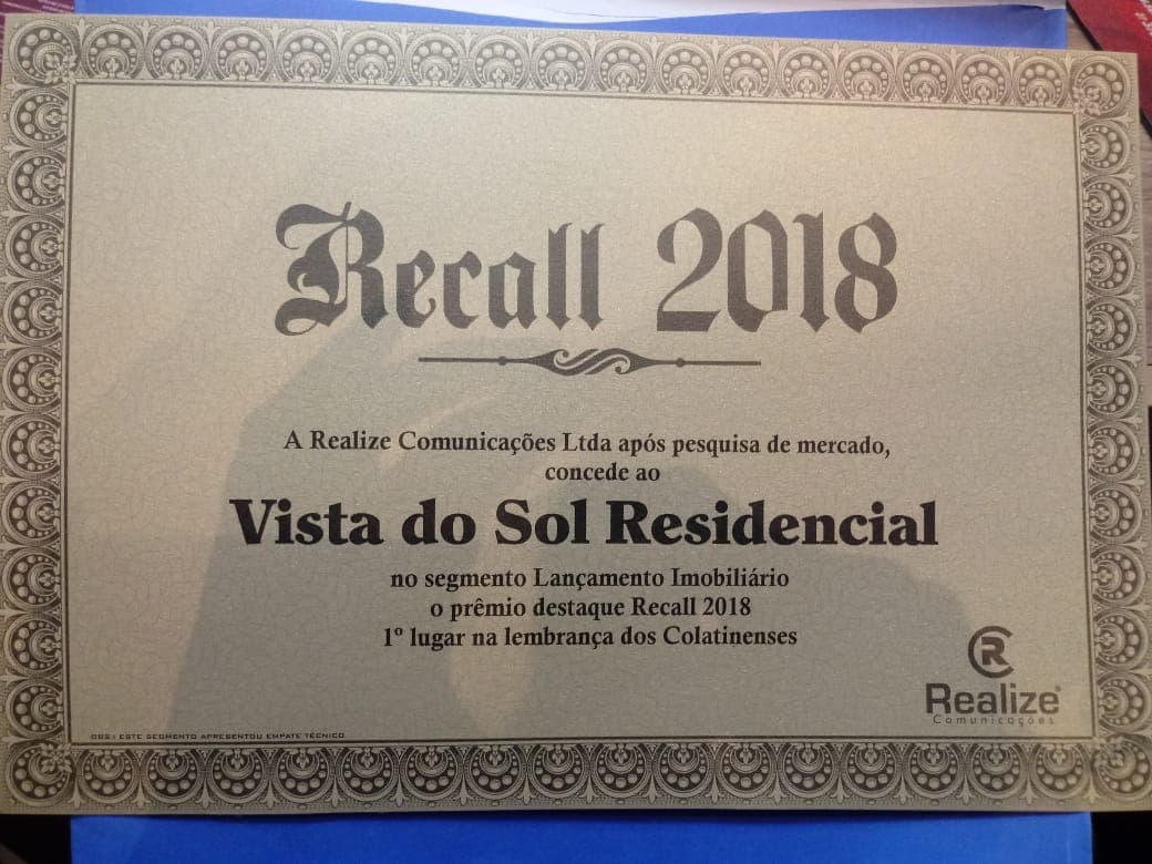Vista do Sol ganha prêmio de melhor lançamento imobiliário de 2018