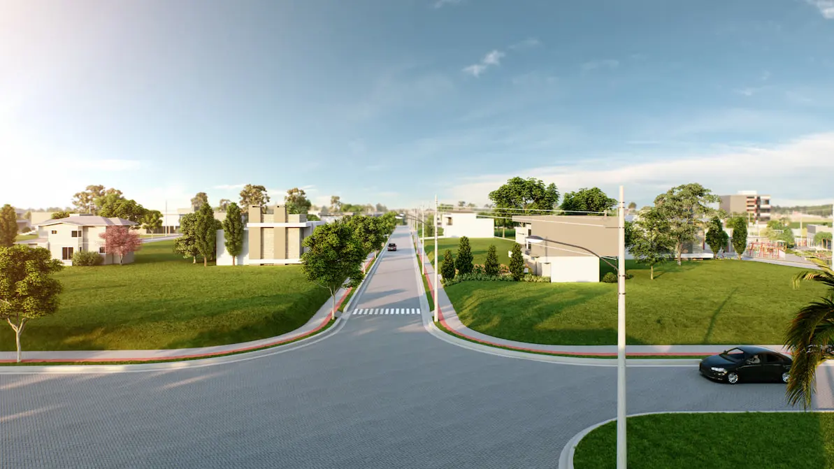 Loteamento Soma Urbanismo em perspectiva. Imagem ilustrativa para post sobre as tendências para o paisagismo em áreas externas em 2026, do blog da loteadora.