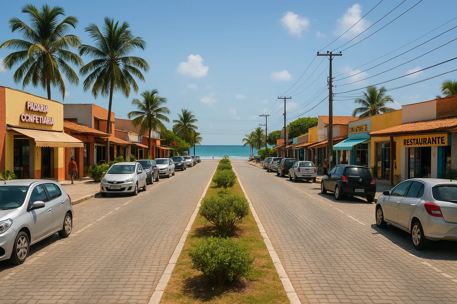 Imagem gerada por IA simulando como a Estrada das Meleiras, em Conceição da Barra, irá ficar após a sua pavimentação.