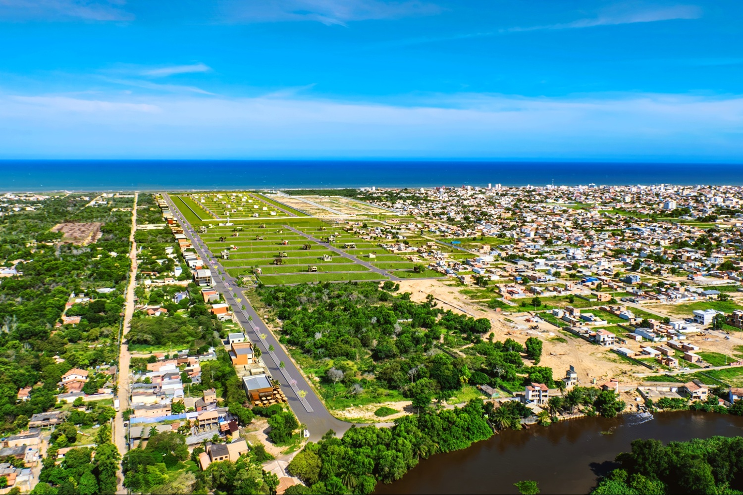 Visão aérea de Guriri, lado Norte, no novo Soma Vibe.